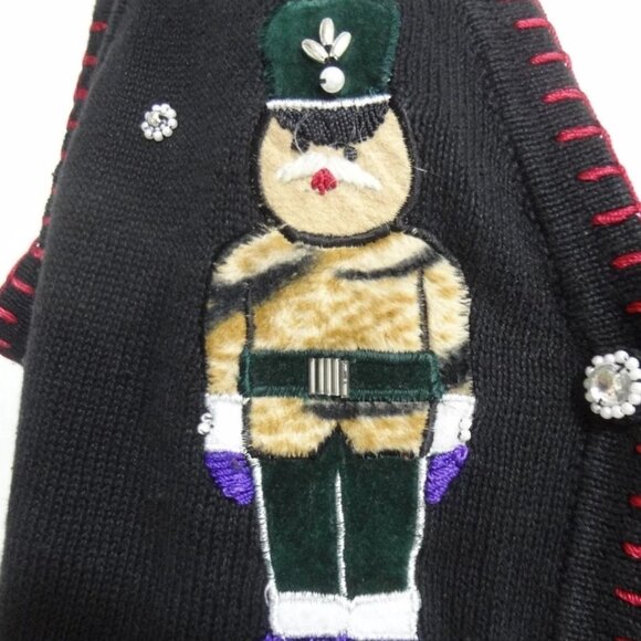 Ugly Christmas Sweater Vest M Black w Toy Soldiers Snowflakes Lord & Taylor - Picture 4 of 8